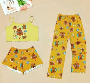 <span class=keywords><strong>Sexy</strong></span> dames driedelige mouwloze pyjama's, zomerse casual <span class=keywords><strong>cartoon</strong></span> slaapkleertjes, vest, shorts, broek, 3-in-1 loungewear - Product Image 3