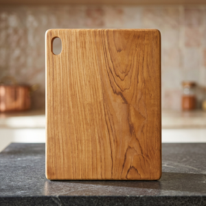 Solid Teak Wood Rectangular Chopping Board Rounded <b>Corner</b> <b>Block</b> with Asymmetric Oval Hole - Product Image 2