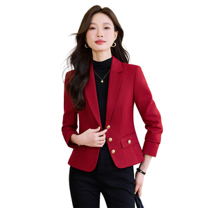 Red Blazer For Women Solid Color Polyester Anti-Wrinkle Short Casual Jacket Spring Autumn Wear - Product Image 5