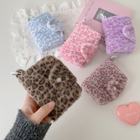 Porte-monnaie en peluche à imprimé léopard rose, joli sac de rangement pour cartes bancaires à double pliage, sac à cartes portable, mini sac