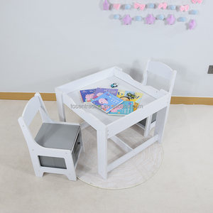 Ensemble table et deux chaises modernes pour enfants avec bac de rangement, bureau d'activités en bois pour enfants - Gris - Product Image 3