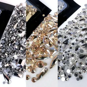 180 piezas de diamantes de imitación de vidrio AB con reverso plano para decoración de uñas, gemas de diamante mixtas de múltiples formas, piedras de cristal azules y moradas para decoración de uñas DIY. - Product Image 2
