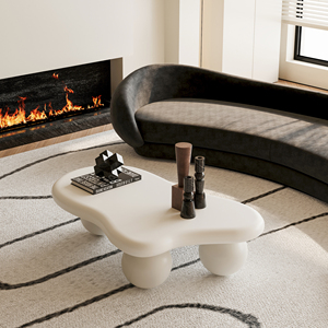 Mesa de Centro Blanca Irregular con Patas Esféricas, Mesa de Acento Moderna y Minimalista para Sala de Estar, Mesa de Centro Escultural Color Crema - Product Image 3