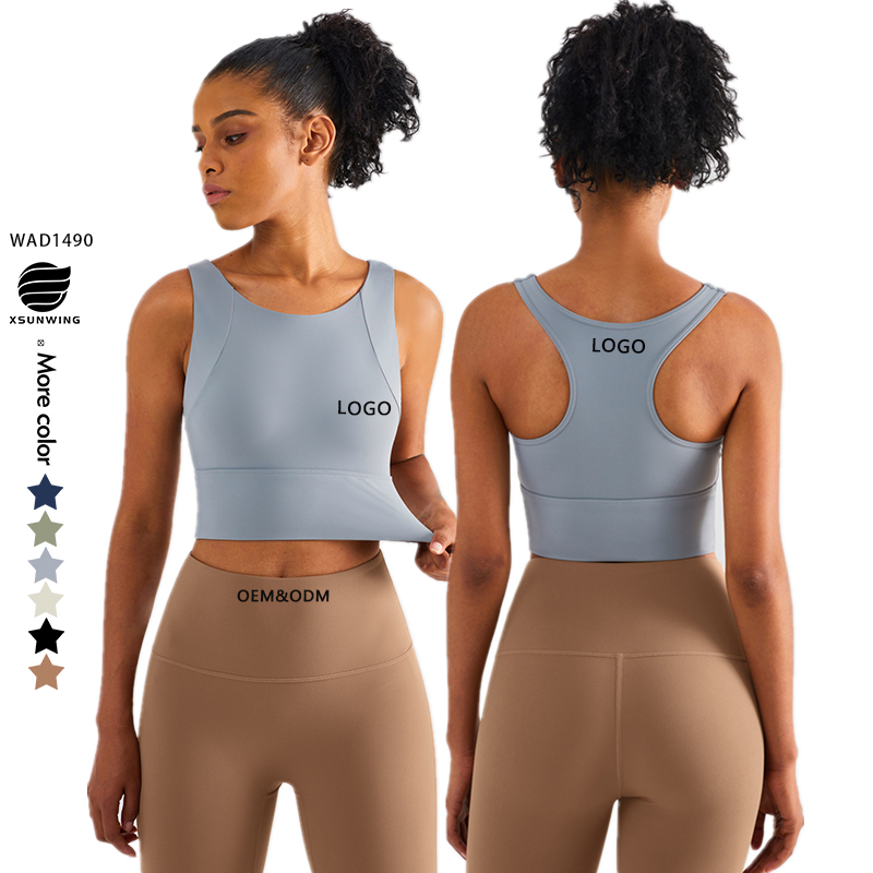 Xsunwing High Supports Women's Gym Workout Sportswear Tops Round Neck Yoga Tank Top Sexy Vest Build in Bra Running Bras WAD1490