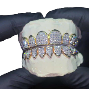 Grillz personnalisés à coupe brillante, haut et bas, huit pièces, en argent sterling plaqué or, style hip-hop, bijoux dentaires unisexe, pour tiers - Product Image 1