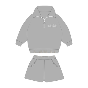 Bộ quần áo trẻ em 2 món in logo tùy chỉnh mùa xuân thu, OEM, màu trơn, khóa kéo, bộ đồ bé trai tay dài, bộ đồ thể thao trẻ em - Product Image 6