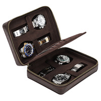 Étui à montres carré en cuir pleine fleur Crazy Horse marron avec logo personnalisé, pochette zippée pour 4 montres, boîte organisatrice