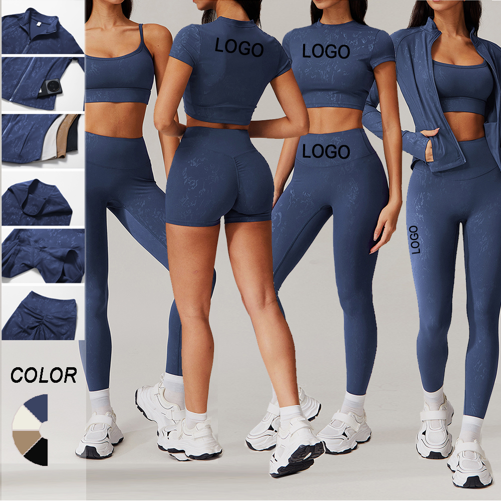 Yoga Wear 6 Pieces Gym Sports Jacket Set Workout Jogger Sweat Fitness Sets for Women