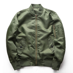 Chaqueta Bomber de Hombre al por Mayor, Casual, Minimalista, con Estampado, Cuello Alto, Transpirable, con Cremallera, de Tela Fina de Lana, Ajuste Holgado, para Otoño, OEM - Product Image 1