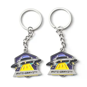 Custom anti gravity universe UFO alien spaceship small metal logo zinc alloy keychain for wholesale