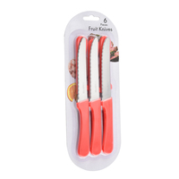 Ensemble de 6 couteaux à steak dentelés en acier inoxydable, couteaux utilitaires, manche en plastique coloré, emballage sous blister