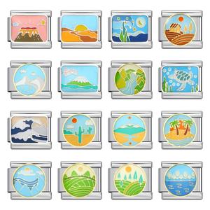 Mode ronde <span class=keywords><strong>montagne</strong></span> quatre saisons mer plage charme italien ajustement 9mm lien <span class=keywords><strong>Bracelet</strong></span> en acier inoxydable pour femmes hommes bricolage faisant - Product Image 1