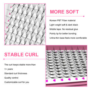 Abonnie C D Curl Collé à la chaleur Longue tige courte Ventilateurs pré-fabriqués Extension de <span class=keywords><strong>cils</strong></span> 6D <span class=keywords><strong>10D</strong></span> 20D 0.05 Base pointue Ventilateurs de volume préfabriqués - Product Image 2