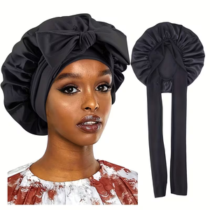 Wholesale Custom Designer 36cm Women Sleep Cap Adjustable Single-Layer Imitated Silk Satin Hair <strong>Bonnets</strong> with Elastic Strap - Product Image 3