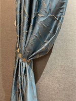 Rideaux occultants prêts à poser de haute qualité, luxueux, en jacquard à feuilles dorées et bleues, avec œillets
