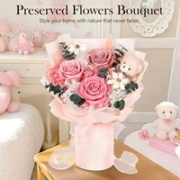 Bouquet de fleurs conservées avec ours Real Forever Flowers Bouquet de roses éternelles roses de longue durée Cadeaux d'anniversaire pour les femmes