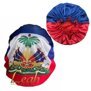 海地国旗印花大缎面睡帽帽子双层时尚性感款式适合带定制标志的家长儿童