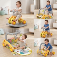 Tapis d'éveil musical pour bébé avec piano, trotteur d'apprentissage, vélo à quatre roues, cheval à bascule 6 en 1
