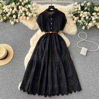 Robe longue plissée évidée taille haute style chinois coupe trapèze pour femme, idéale pour les fêtes estivales – Nouvelle collection 2026, succès de vente