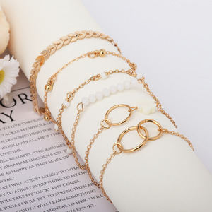 Gold Plated Alloy <b>Bracelet</b> <b>Set</b> With Imitation Pearl And Circle Design For Women Trendy Fashion Jewelry <b>Sets</b> - Product Image 1