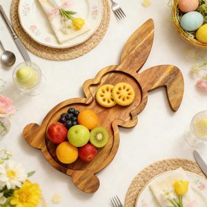 Plateaux de service en bois en forme de lapin, plateau de service en forme de lapin de Pâques pour fête de pendaison de crémaillère, décoration rustique de printemps - Product Image 6