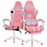 Chaise de jeu Racer avec bande lumineuse LED RGB rose et bleue, chaise VR ergonomique inclinable, repose-pieds, appui-tête, coussin lombaire, pivotante