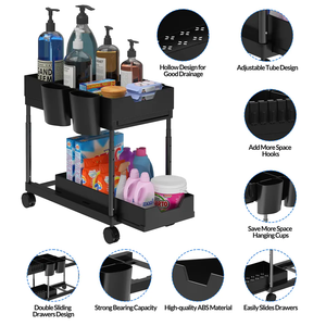 Adjustable Height 2-Tier Kitchen Storage Rack <strong>Pull</strong> <strong>Out</strong> Cabinet Organizer with Sink Hooks Cup Hanging <strong>Shelf</strong> Boxed Packaging - Product Image 2