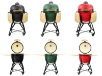 Grill Kamado en céramique portable TOPQ polyvalent de 23 pouces - Barbecue au charbon de bois en céramique pour la cuisson en plein air