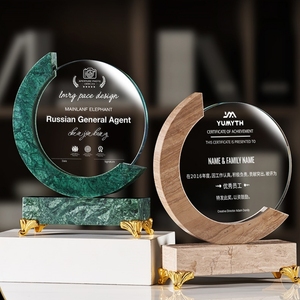 ADL K9 Cristal Mármol Blanco Jade Piedra Base de madera Trofeo y Premios con artesanías de cristal deportivo de alta calidad - Product Image 3