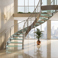 Escalier Courbé Moderne de Luxe pour Intérieur avec Marches en Bois et Garde-Corps en Acier et Verre – Durable et Sûr pour la Décoration Intérieure