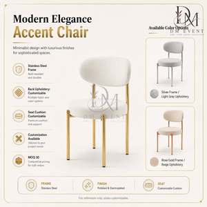 Silla de Comedor Moderna de Acero Inoxidable Dorado con Respaldo Curvo y Cojín Blanco para Banquetes de Hotel, Venta al Por Mayor - Product Image 5