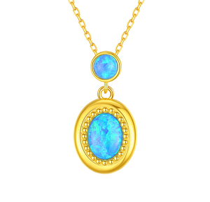 Luxury S925 Sterling Silver 18K Gold Plated Blue <b>Opal</b> Link Chain Pendant <b>Necklace</b> for Women-Wedding & Anniversary Jewelry - Product Image 1