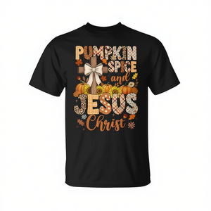 Camiseta cristiana de otoño con diseño de calabaza y Jesucristo - Product Image 2