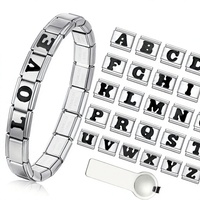 Bracelet à breloques italien en acier inoxydable DIY avec 26 lettres, module initiales Italie, motif libre, à personnaliser, cadeau pour couples