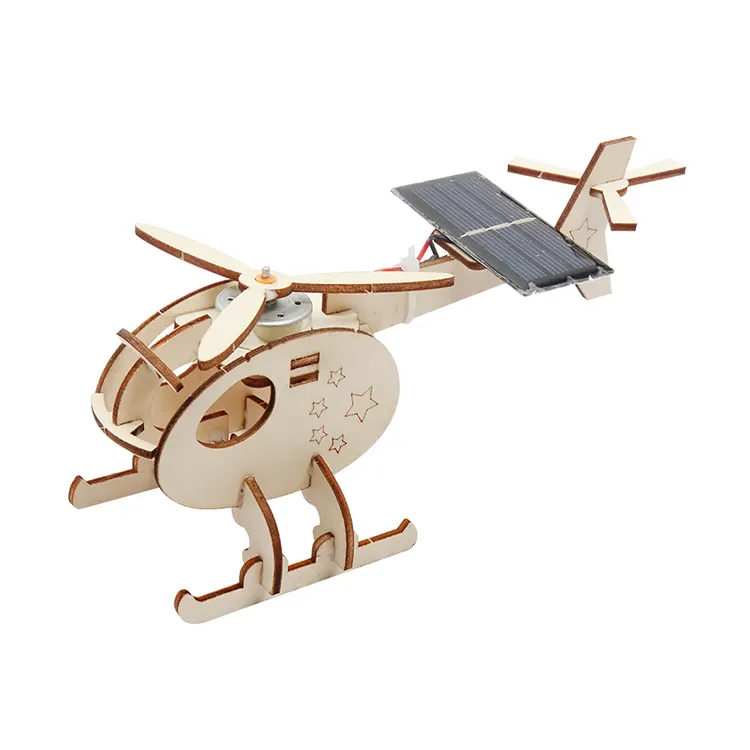 Assemblare elicottero alimentato a energia solare in legno Puzzle aereo in legno modello di costruzione artigianale Kit didattico creativo giocattolo didattico creativo