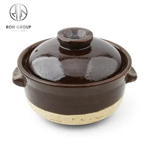 Casserole Keramik Tanah Liat Jepang Memasak Pot Dapur Sup Makanan Penghangat Peralatan Masak Set Rumah Hot Pot Hitam Casserole dengan Tutup