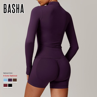 Atasan Wanita untuk Fitness, Fashion, Custom Made, Berkualitas Tinggi, Kerah Tegak, Lengan Panjang, Resleting Depan, Bahan Olahraga Kelas Atas untuk Yoga