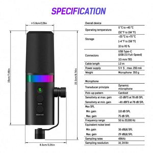 ไมโครโฟนไดนามิกแบบ XLR USB ระดับมืออาชีพ พร้อมไฟ RGB สำหรับบันทึกเสียงพอดแคสต์ ไมโครโฟนสำหรับเล่นเกมบนคอมพิวเตอร์พีซี ขายดี - Product Image 5