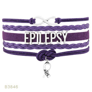 Soyez courageux <span class=keywords><strong>Cure</strong></span> Épilepsie Sensibilisation Combattant Survivant Amour Foi Croire Espoir Épilepsie Maman Violet Ruban Bracelet En Cuir - Product Image 2