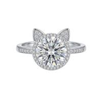 Bague unisexe en argent S925 avec moissanite de deux carats, motif patte de chaton mignon, style vintage, certifiée anti-allergie