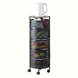 Kitchen Food Storage Organizer 5-layer Metal Space-saving Folding Shelf Multifunction Rotatable Design <b>Vegetable</b> Fruit Storage - Product Image 4