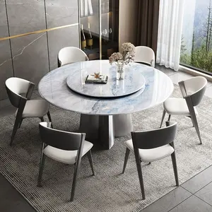 Modern Turntable Sintered Stone Top Round Black Concrete Dining Table Marble Round Dining Table With Rotating Centre
