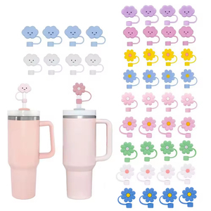 หลอดซิลิโคนแบบกำหนดเองขนาด 10 มม. รูปดอกเบญจมาศลายการ์ตูน พร้อมฝาครอบปลายหลอดสำหรับแก้วน้ำและอุปกรณ์เครื่องดื่ม - Product Image 2