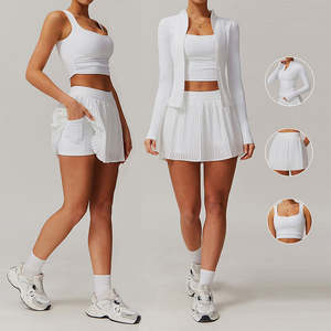 Ensemble jupe de tennis plissée taille haute pour femme avec poches latérales et veste courte – Tenue de sport deux pièces de haute qualité pour la gym et le fitness - Product Image 1