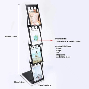 Support d'affichage pliable A4 en alliage d'aluminium, fer argenté noir sur mesure, présentoir pour magazines et affiches, étagère pour livres - Product Image 5