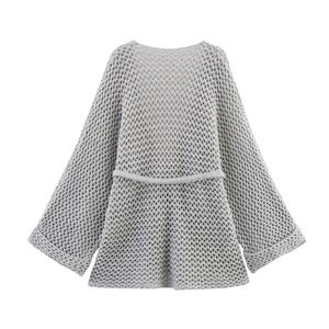 Cárdigan de punto para mujer con cuello en V, gris, manga larga, con cinturón, diseño de ojal, estilo casual, cálido, para otoño - Product Image 2