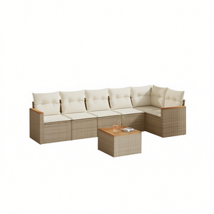 Set Divano da Giardino in Rattan Beige con Cuscini in Schiuma ad Alta Densità, Arredamento da Esterno dal Design Contemporaneo, Resistente ai Raggi UV in PE - Product Image 1