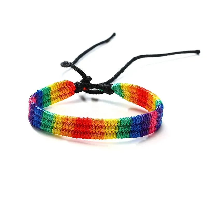 Rainbow LGBT Pride Bracelet Handmade Braided Woven Rope Friendship String Bracelet for Gay Lesbian LGBTQ Wristband Adjustable Si