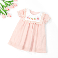 Bébé filles printemps tenue à volants mignon Pâques smocké rose barboteuses points suisses lapin brodé infantile coton bavoir bulle barboteuse