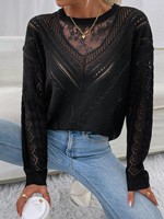 Herbst V-Ausschnitt Loose Casual Top Pullover Pullover Frauen Gestrickt Langarm Weiblich Frauen Hohl Blumen Langarm Pullover